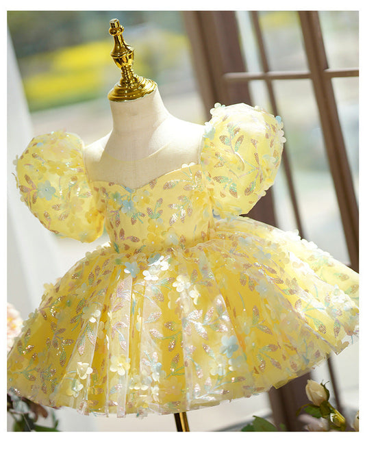 Yellow Puffy Gauze Princess Dress Children's Birthday Catwalk Performance Piano Performance
