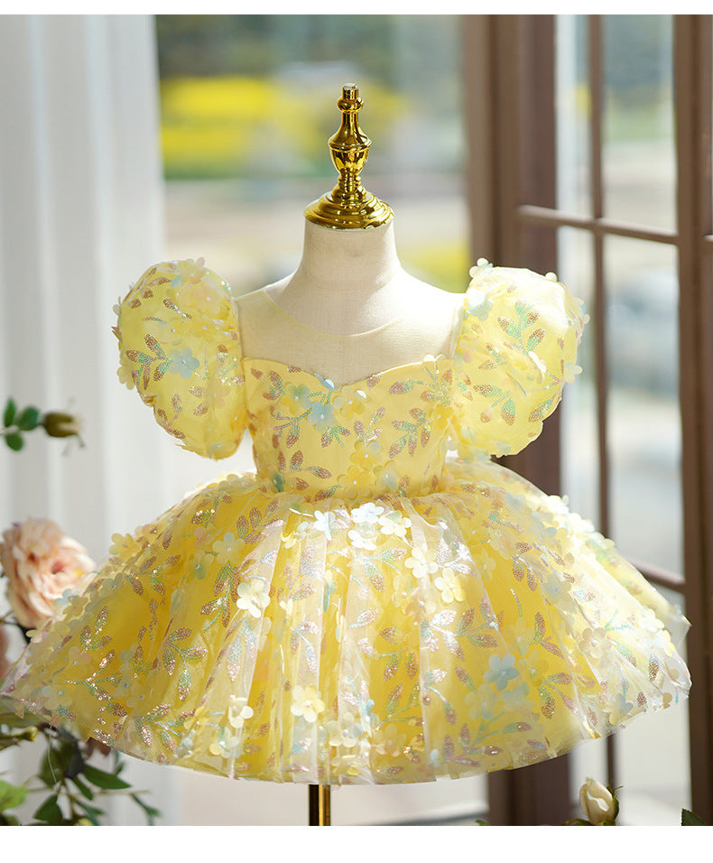Yellow Puffy Gauze Princess Dress Children's Birthday Catwalk Performance Piano Performance