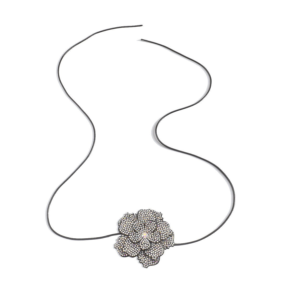 Vintage Full Diamond Chocker Camellia Necklace Wax Line Lace-up Bracelet (Available)