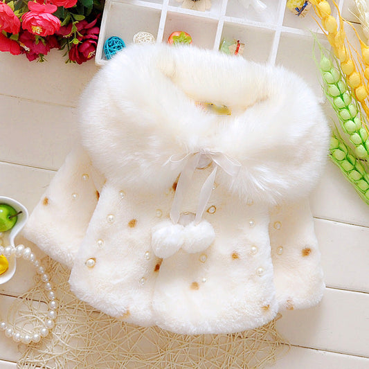 New Baby Girl Winter Coat Cloak Fur Collar Warm Thick Velvet Children's Clothes Kids (Available)