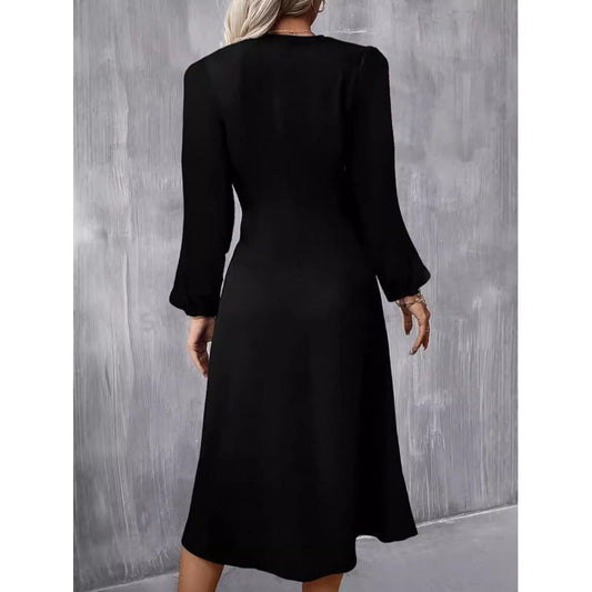 European And American Round Neck Pullover Fashion Long Sleeve Slim Fit Slit Dress