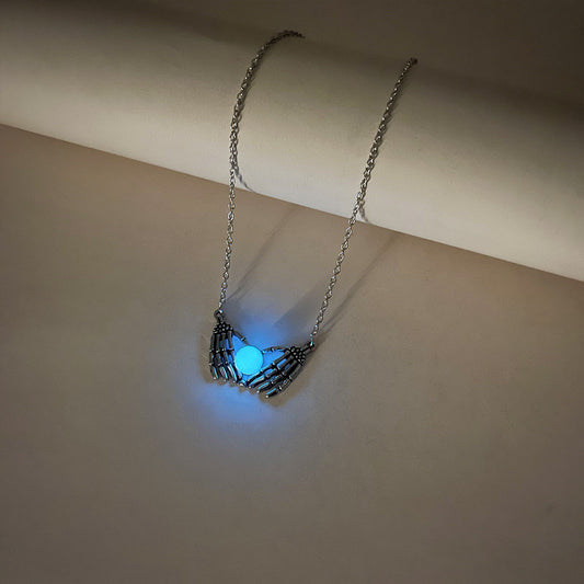 Fashion Halloween Skull Palm Heart Pendant Luminous Necklace For Women Glowing Jewelry Rope Chain Choker Party Statement Gift (Available)