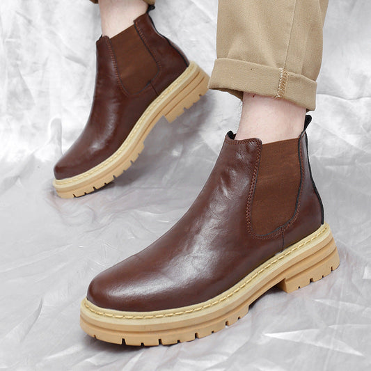 Trendy Thick-soled Work Boots Retro British Style Fleece-lined Men's Boots