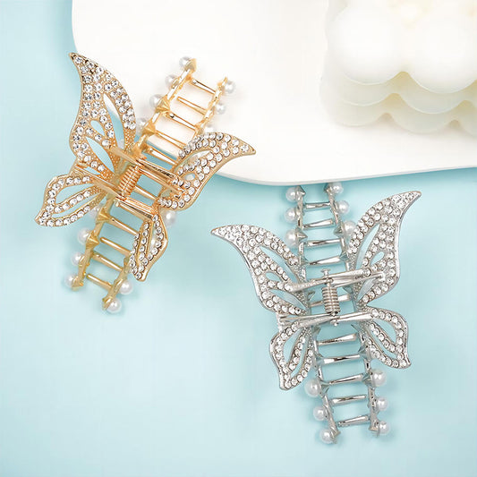 Dawn Star Spot Wholesale Butterfly Pearl Rhinestone Metal Alloy Headdress Hair Claw Clips for Women Girls
