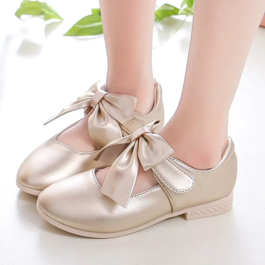 Girls Princess Shoes Shallow Bowknot Metallic Color Fashion Sweet Girl's Mary Janes Shoes Light Non-slip 26-36 Kids Ballet Flats