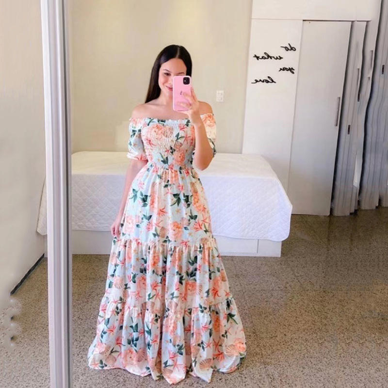 Fashion Ladies Long Summer One-shoulder Floral Dress (Available)