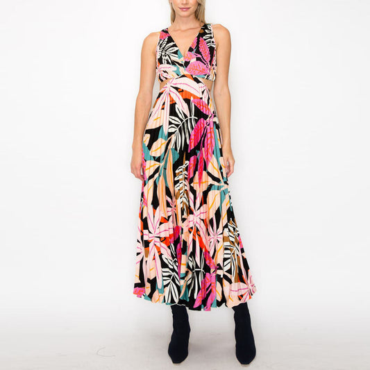 Summer Floral Maxi Dress For Women Lady V Neck Sleeveless Elegant Prom Women Casual Dress