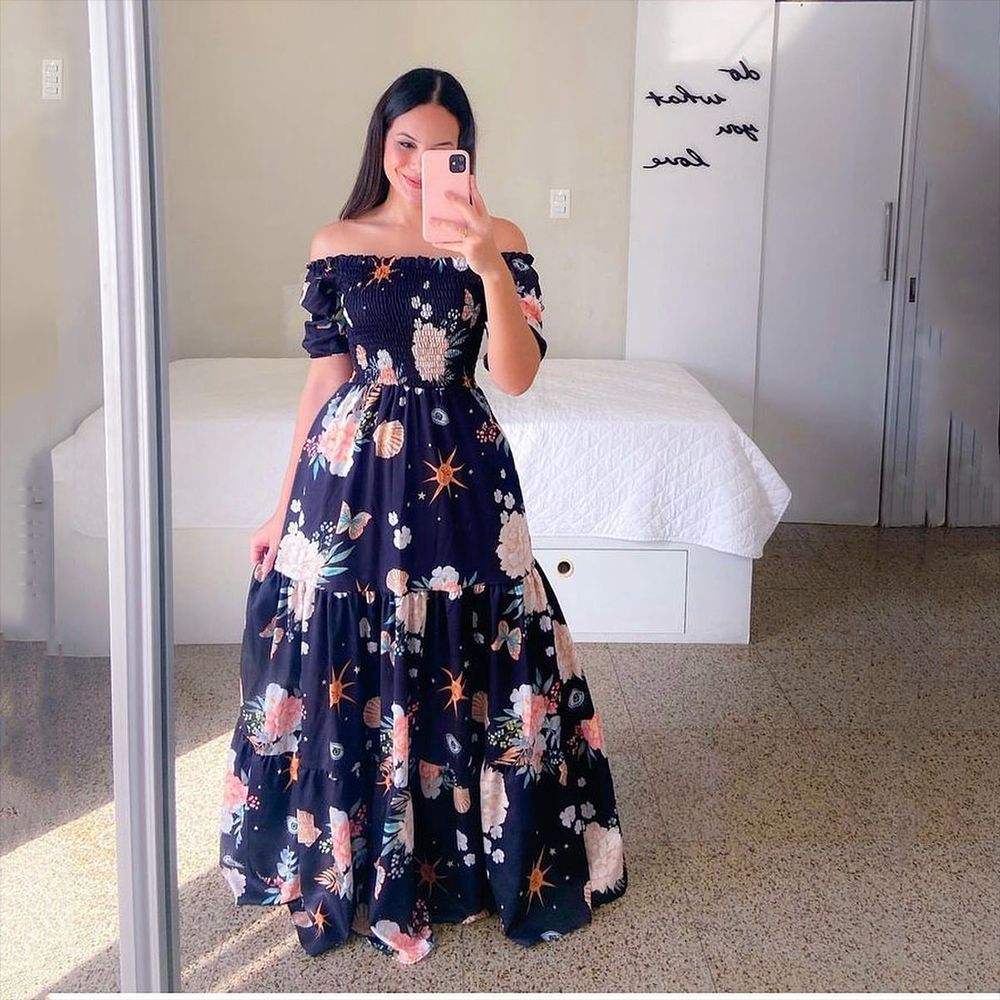 Fashion Ladies Long Summer One-shoulder Floral Dress