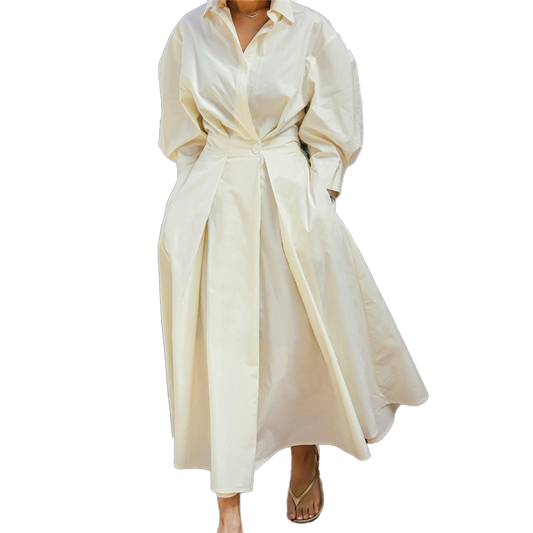 Women's Mid-Length A-Line Dress Loose Fitting Chiffon Slides for Summer/Winter Breathable and Sustainable Ruched Detail