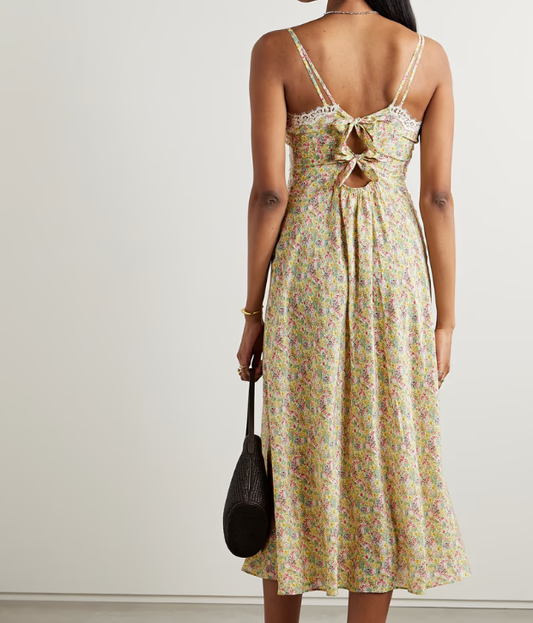 Causal Flower Deep V-neck Lace Tie Cami Maxi Dress For Women