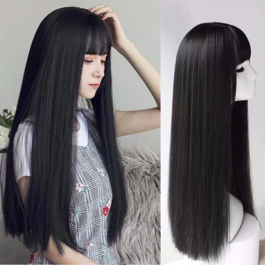 Wigs for women with air bangs, long straight hair, soft girl, realistic and natural full head set (Available)