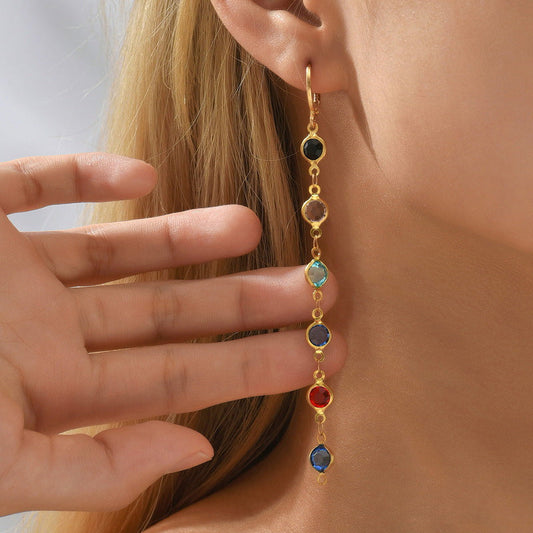 Geometric Round Colorful Crystals Beaded Earrings (Available)