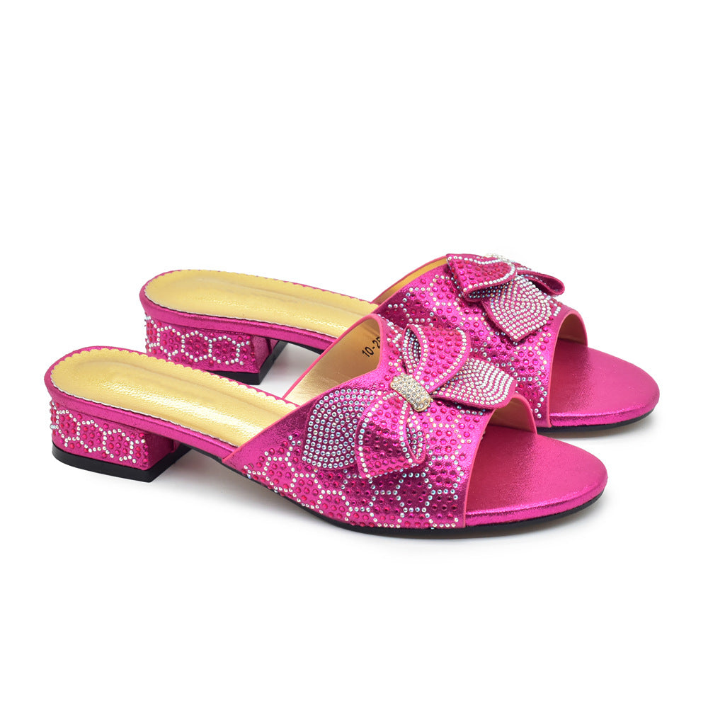 Bowknot Rhinestone Daily Low-top Sandals Casual (Available)