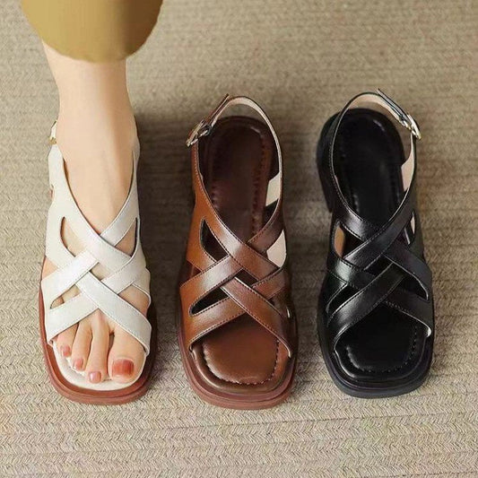 Women's Patent Leather Low Heel Square Toe Beach Sandals (Available)