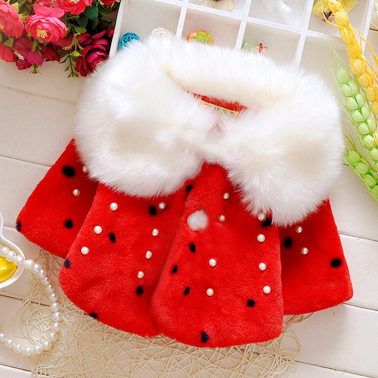 New Baby Girl Winter Coat Cloak Fur Collar Warm Thick Velvet Children's Clothes Kids (Available)