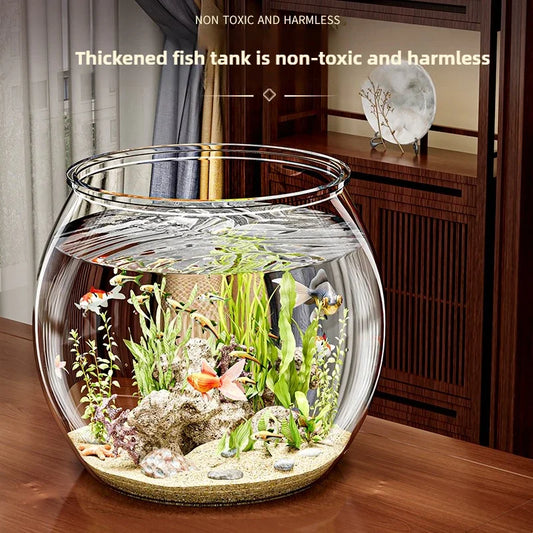 PET Transparent Fish Tank Durable Desktop Goldfish Turtle Tank Drop-Resistant Hydroponic Plant Holder Round Water Basin