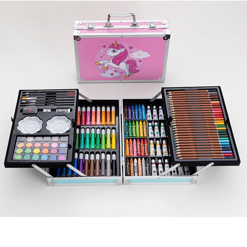 144PCS Painting Art Set Students' Art Supplies Gift Watercolor Pen Oil Pastel Colored Pencil Aluminum Case Art Painting Supplies