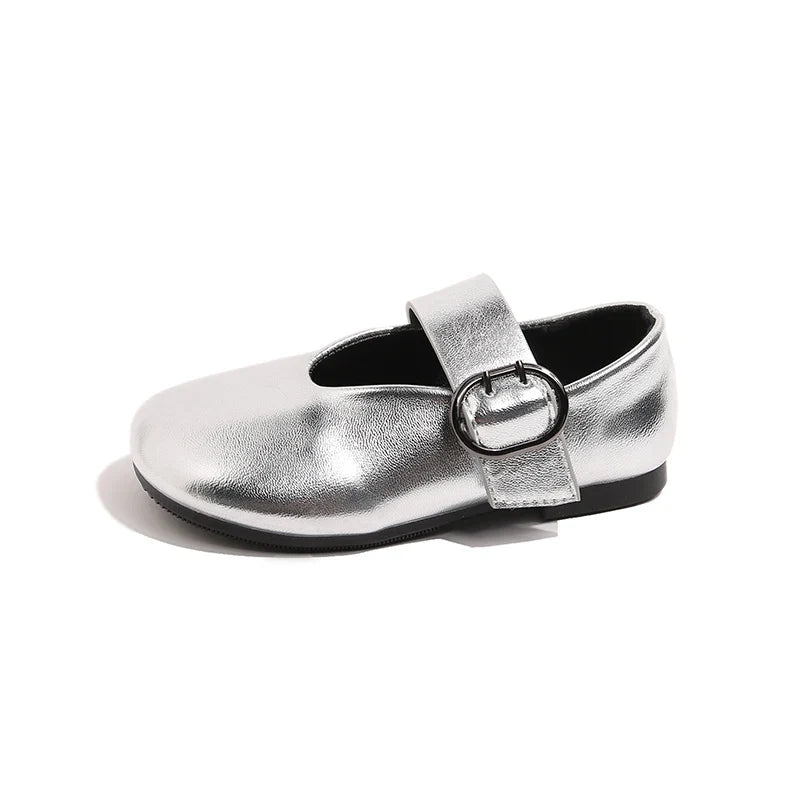 Girls' leather shoes spring new children's round toe flat fashion simple princess shoes single shoes