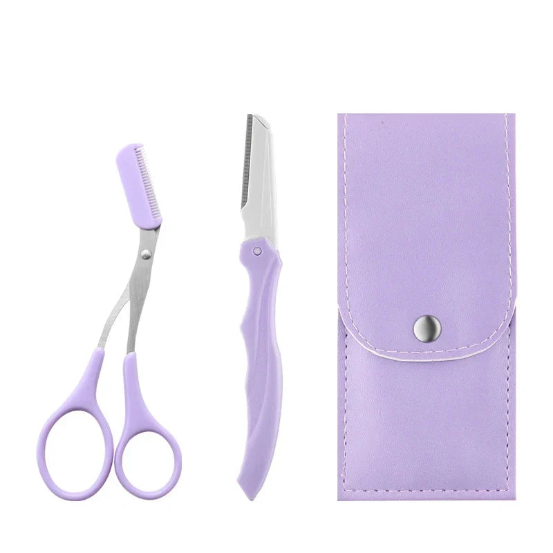 Private Label 3Pcs/Set Makeup Tools Portable Eyebrow Trimming Set Eyebrow Razor Eyebrow Scissors with Comb
