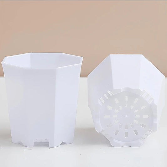Octagonal Flowerpot Plastic Flower Pots Set White Plant Pot with Drainage Holes Indoor Outdoor Succulents Growth Pots ZYF
