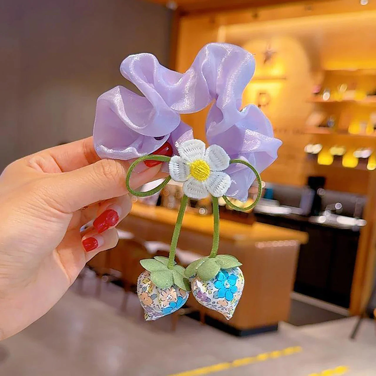 Sweet Flower Bow Princess Girl Hair Ropes Fairy Strawberry Pendant Rubber Bands Ponytail Meatball Heads Headwear Kids Headflower