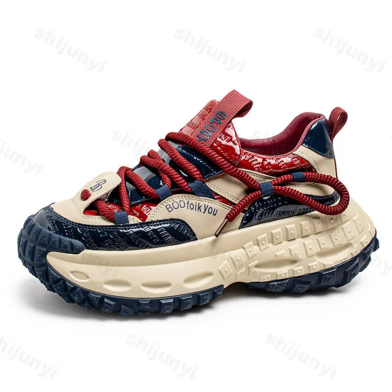New Thick Soled Height Increasing Men's Casual Shoes 2025 Spring Color Blocked Comfortable Fashion Trend Low Cut Chunky sneakers (Available)