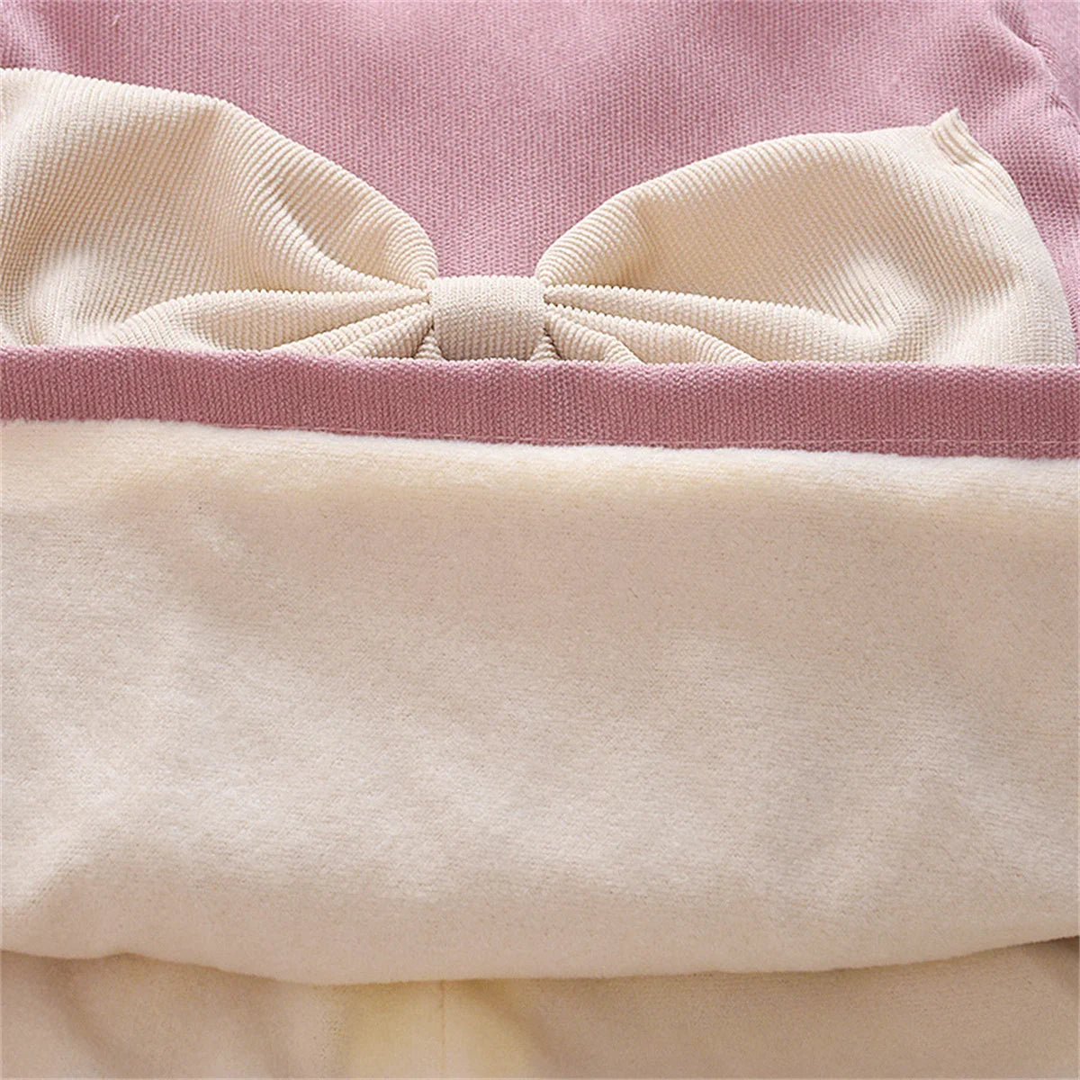 Winter Baby Girl Fleece Dress Bow Soft Standing Neck Solid Color Thickened And Warm Retro Baby Dress (Available)