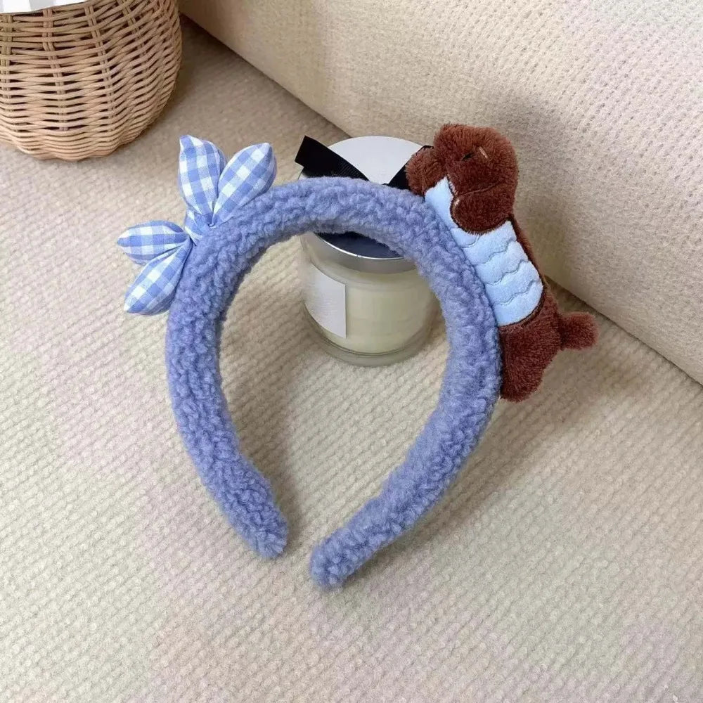 Sweet Hair Accessories Dachshund Hair Hoop Plaid Bow New Year Headwear Red Headband Moon Creative Cartoon Monkey Hairband Girls
