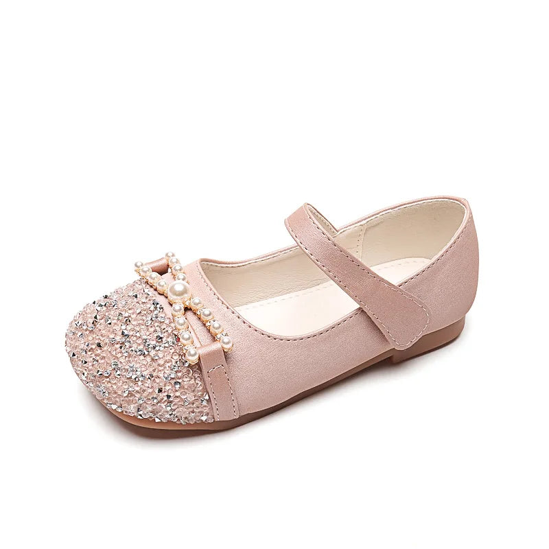 Girl Princess Shoes 2025 Spring and Autumn Crystal Shoes Rhinestones Single Shoes Baby Small Leather Shoes Soft Soles with Dress