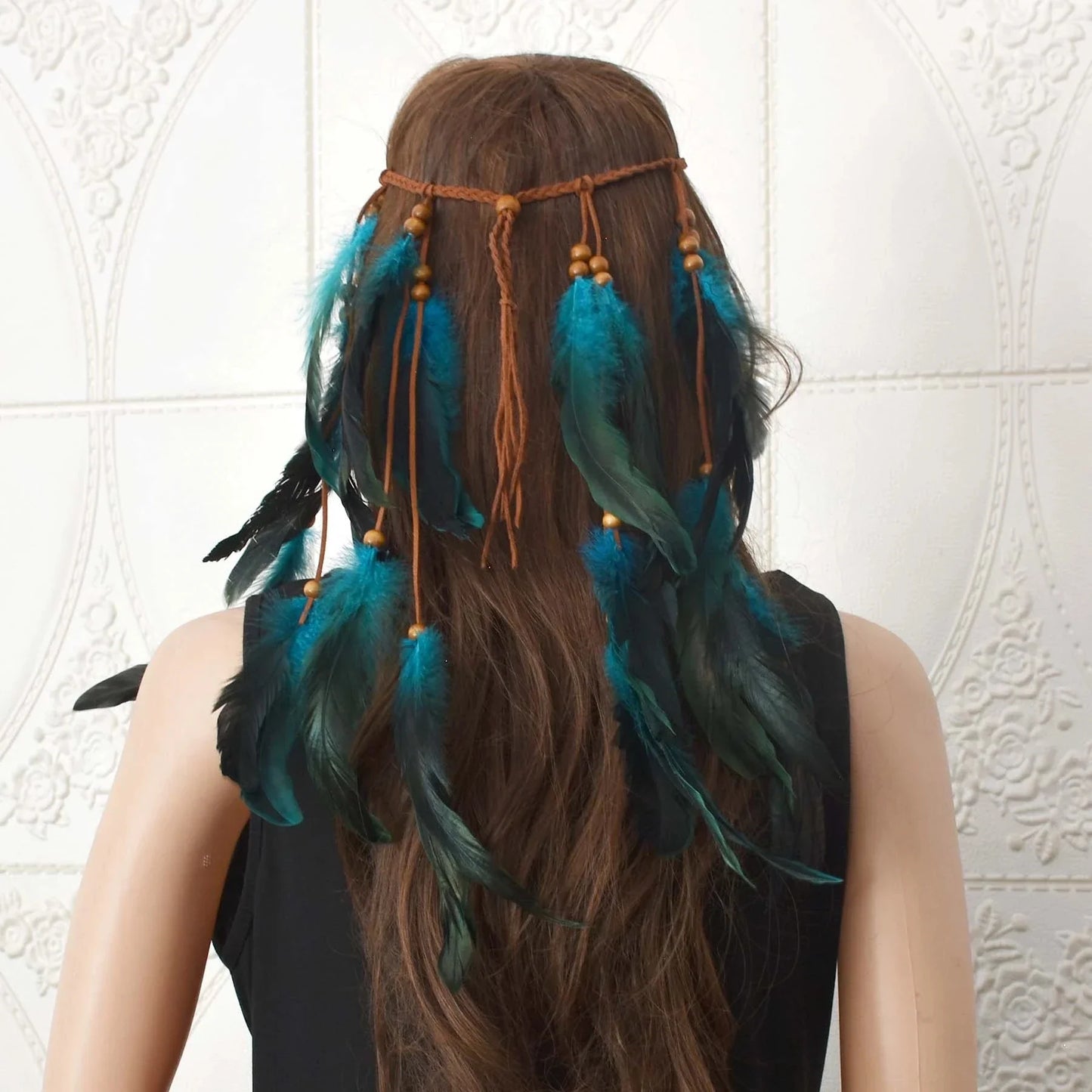 Gypsy Fashion Beautiful Boho Style Feather Headband Headdress Tribal Hair Feather Rope Headpieces Hippie Party