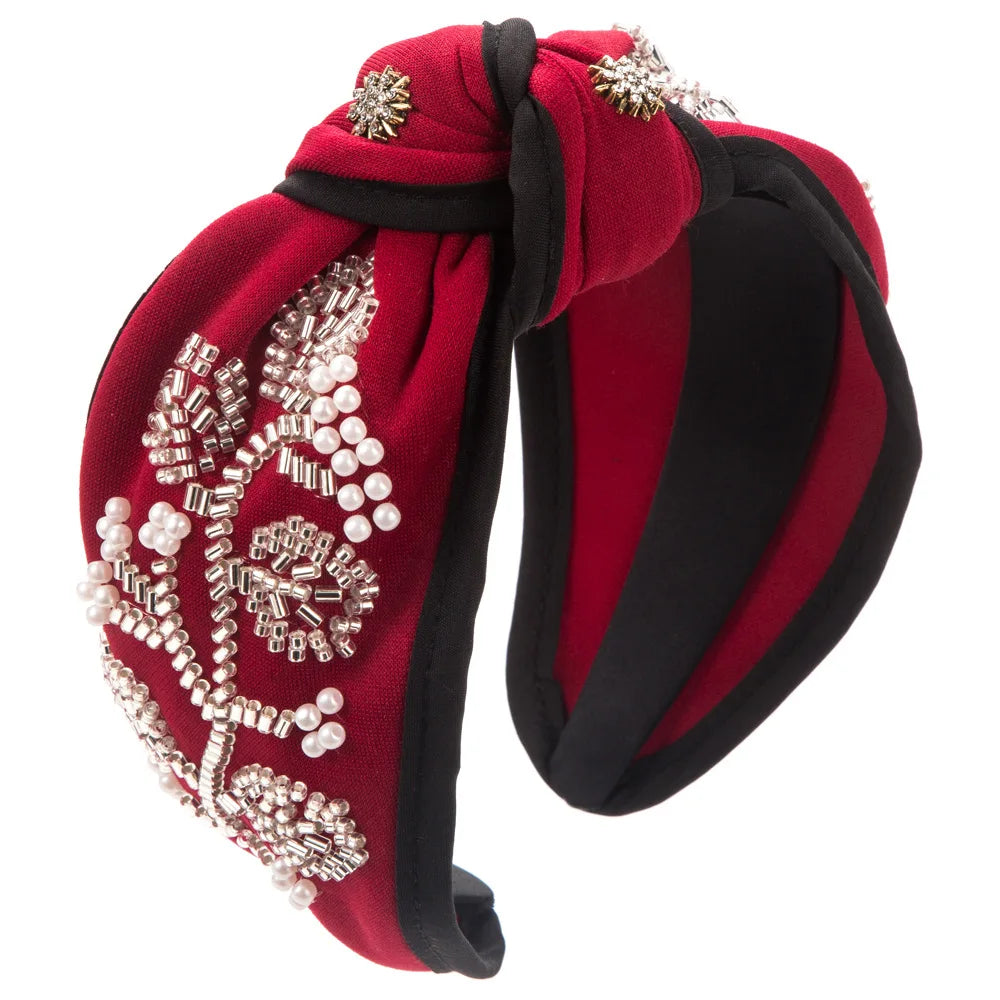 Fashion New Style Wide Brim Knotted Hairband Hand-Stitched Glass Flower Banquet