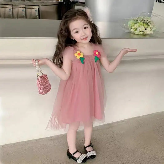 Summer Princess Girls Kids Tulle Super Fairy Dresses Rainbow Flower Party Tutu Dress Children Mesh Puffy Birthday Vestidos Cloth