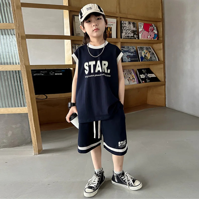 New Children's Sets Teenager Basketball Sportswear Top+Shorts 2Pcs Big Kids Clothing Outfits