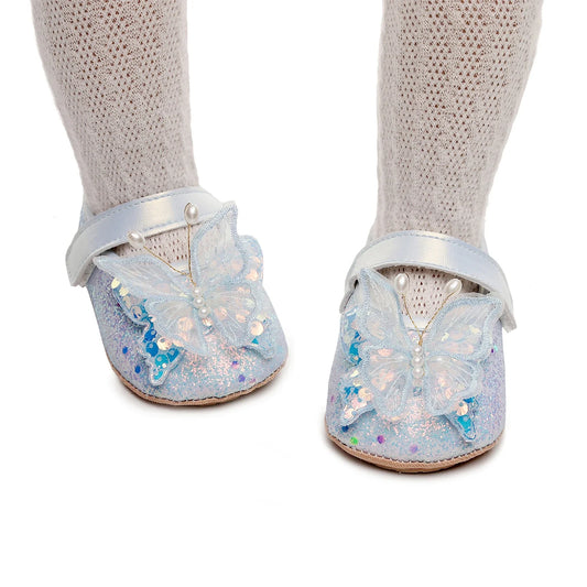 Shiny 3D Butterfly Princess Dress Shoes for Baby Girl Glitters Flats Non-Slip Crib Shoes Walking Shoes for Toddlers Infants