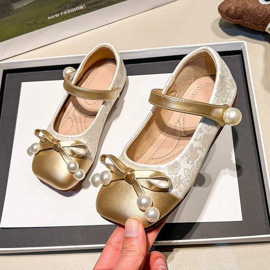 Fashion Girls' Shoes Spring New Kids Leather Shoe Simple Versatile Girls Princess Shoes Anti Slip Child Flat Casual Shoe