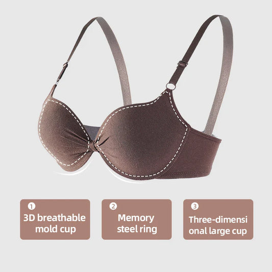 Women's Sexy Cotton Gathered Bra Deep V Underwire Ladied Brassiere Push Up Lingerie Solid Bras Backless Intimate Underwear (Available)