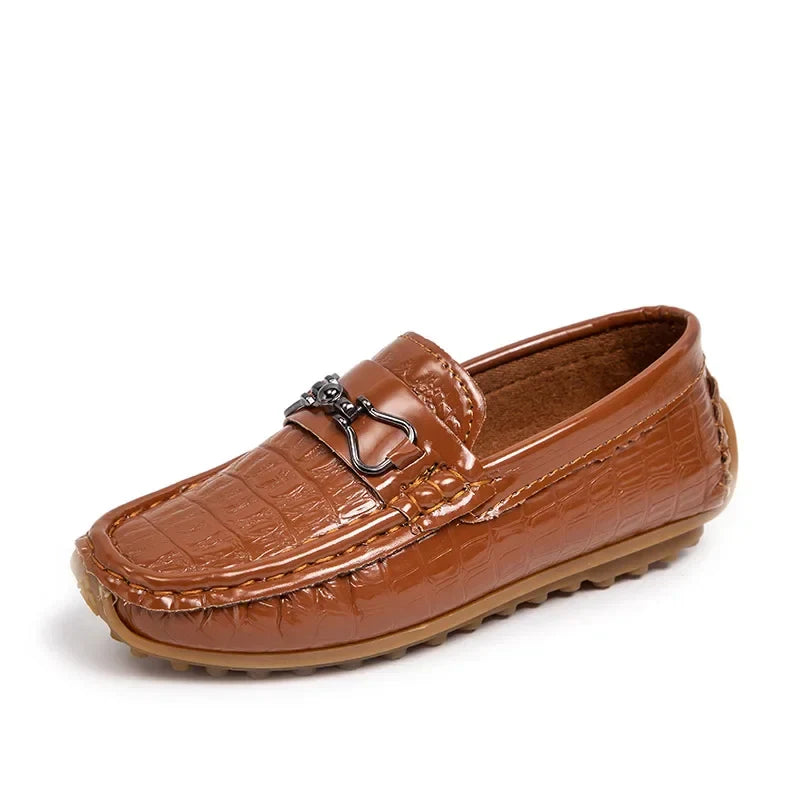 Boys Loafers Non-slip Children's Leather Shoes All-match Four Seasons Metal Buckle Shiny Simple Kids Fashion Moccasin Shoes