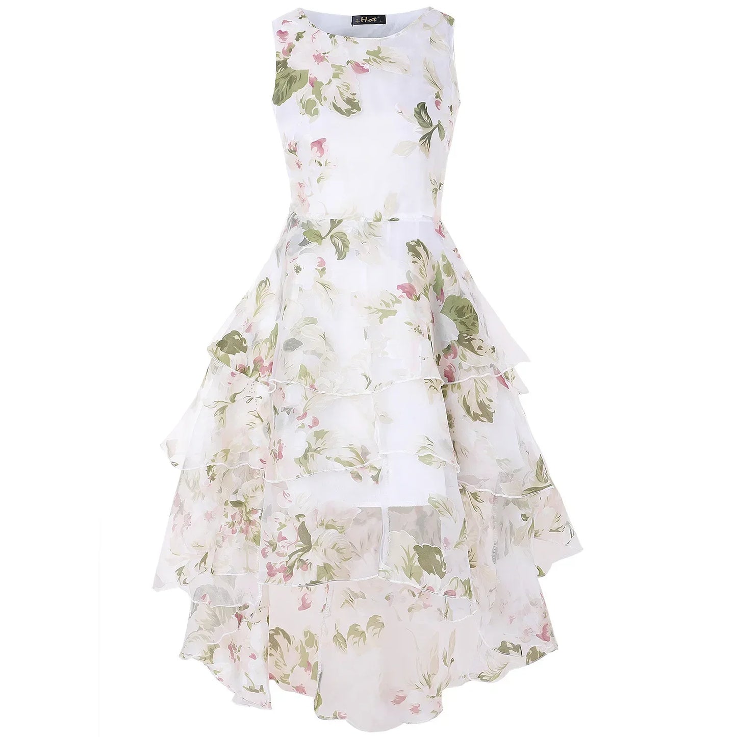 Summer High Low Retro Dress Vintage Women Sleeveless Front Back Short Long Organza Lace Dress Ladies Elegant Party Dress (Available)