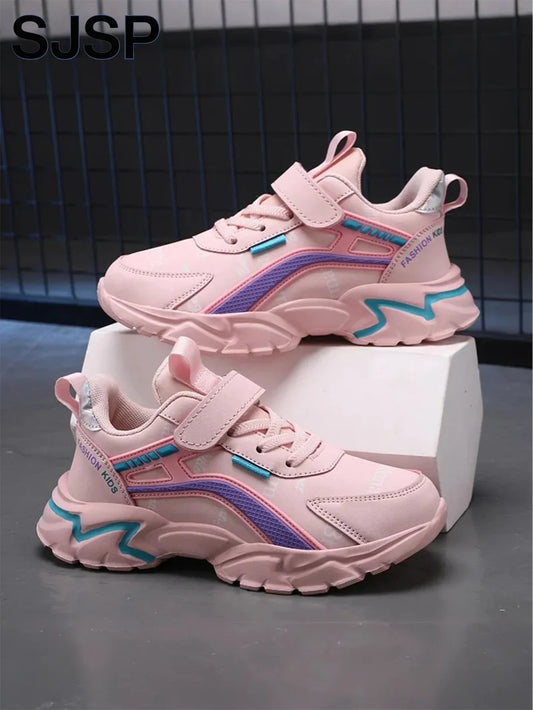 Children's Casual Pink Girls' Leather Shoes, Fashionable Lightweight Running Shoes for Teenagers and Students Aged 7-15, Children's Sports Shoes for Girls