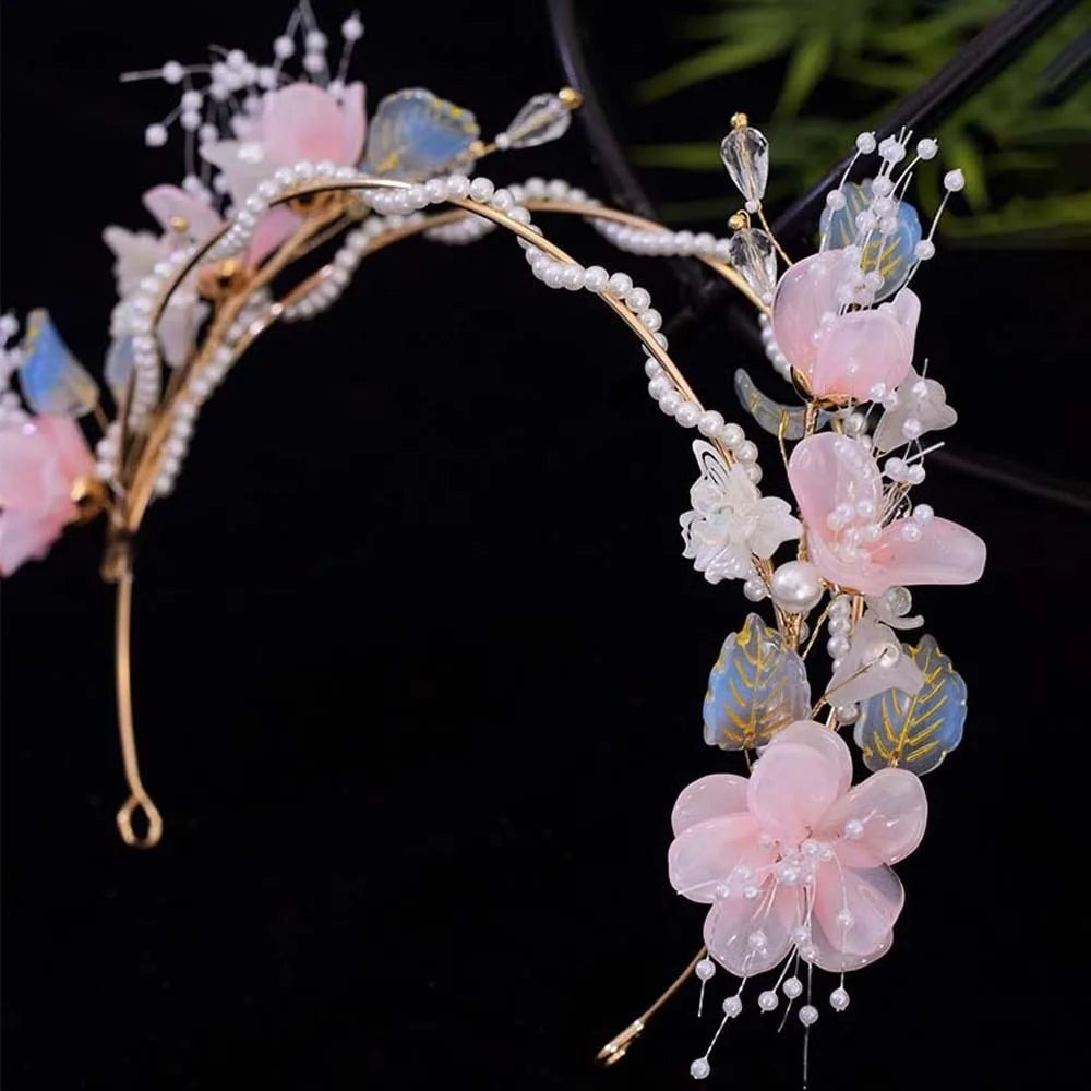 Flower Hanfu Tassel Hair Hoop Beads Crown Chinese Ancient Hairband Double-layer Alloy Swaying Fairy Headwear Hairstyle Tool