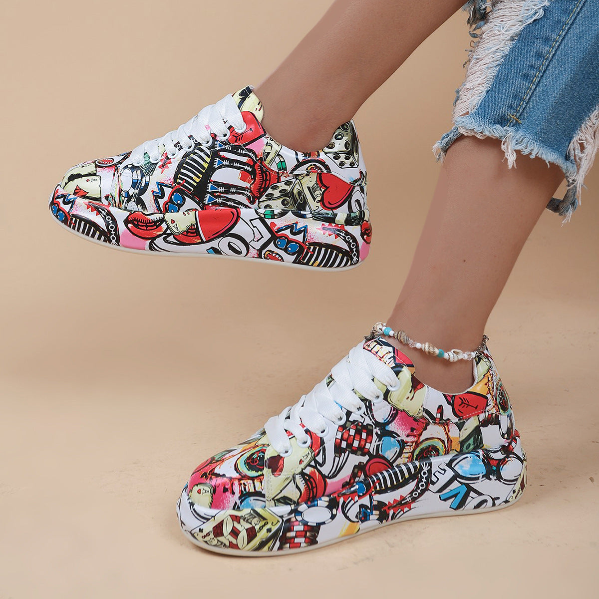 Thick Bottom Lace-up Sports Shoes Round Head (Available)