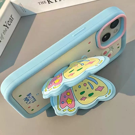 Girl Heart Butterfly Wings Folding Bracket Phone Case Drop-resistant