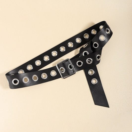 Men And Women Fashion Hollow Belt Personality Punk Style PU Soft Belt Jeans Hip Hop Accessories (Available)