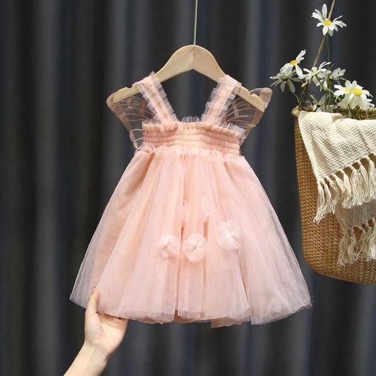 Girls Summer Mesh Butterfly Wings Puff Dress
