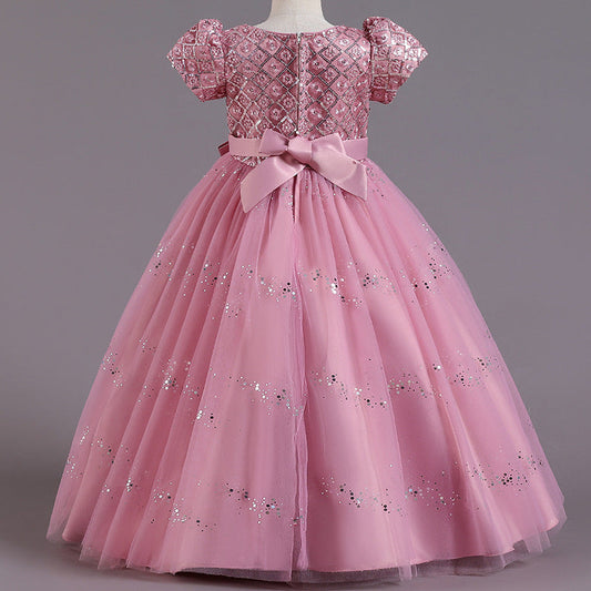 Girls' Fashion Sequin Bow Mesh Dress