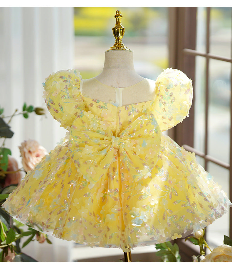 Yellow Puffy Gauze Princess Dress Children's Birthday Catwalk Performance Piano Performance