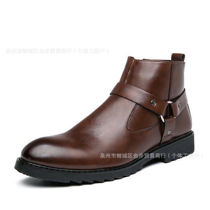 Zipper Pointed British Style High-top Large Size Leather Boots