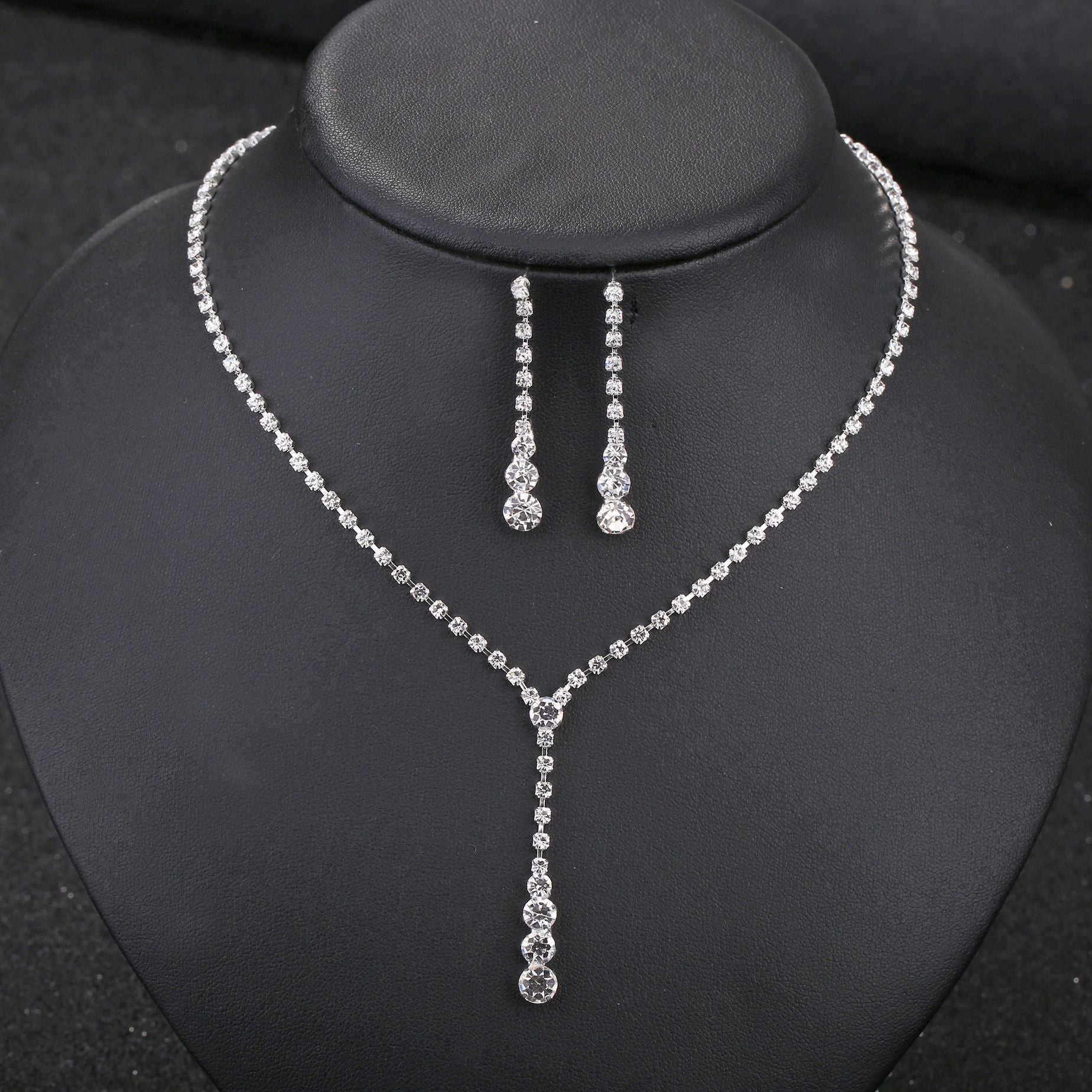 Silver Water Drop Necklace Earrings Two-piece Set Combination  (Available)