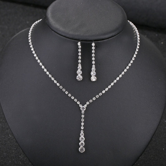 Silver Water Drop Necklace Earrings Two-piece Set Combination  (Available)