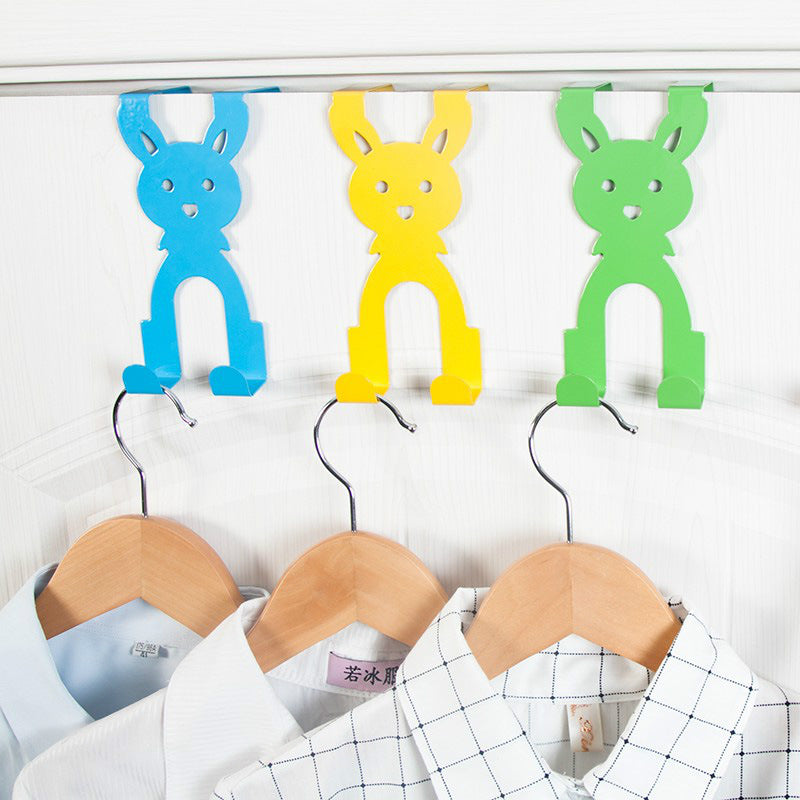 Traceless Cartoon Rabbit Hooks Bedroom Kitchen Door Hooks Clothes Bag Coat Dual Hanger Organizer Hanging Sundries Pothookesline